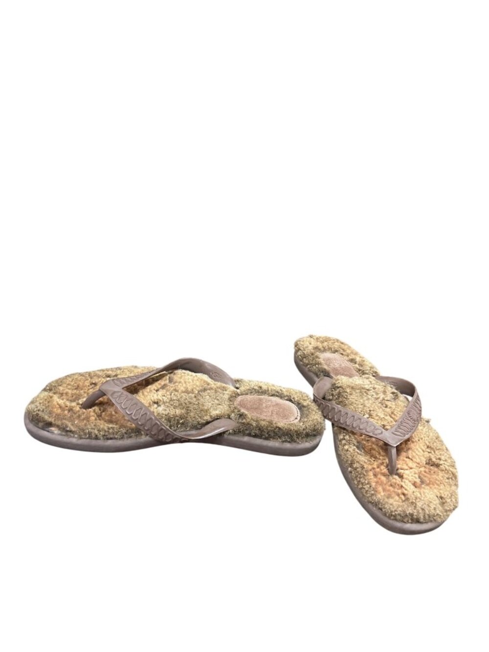 UGG women's brown shearling lined thong slip on sandals sz 6W SKUn 10-581